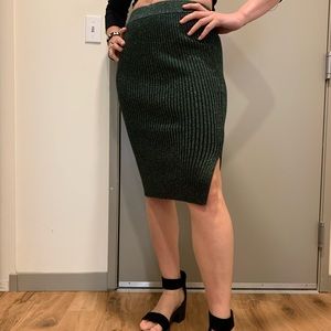 90’s look ribbed dark green/rainbow sparkle skirt
